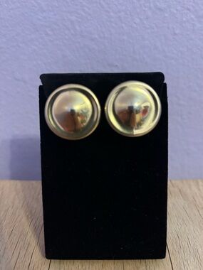 Classic Round Gold Tone Button Clip-on Earrings